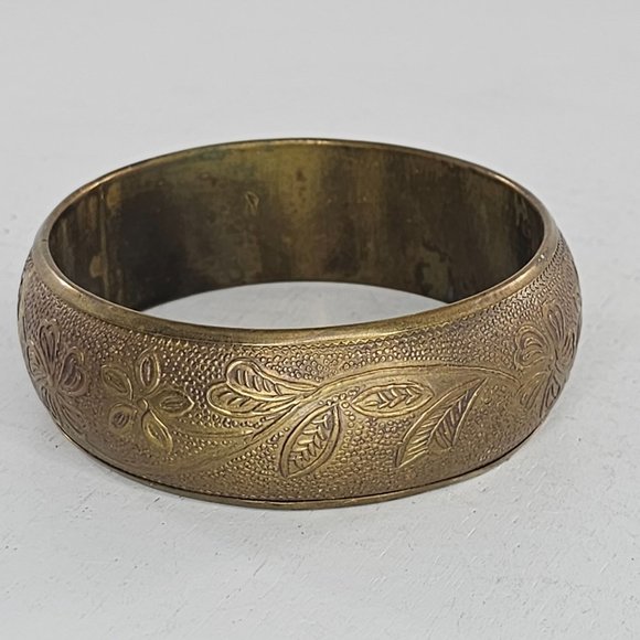 Art Nouveau Brass Bangle Bracelet Flowers Floral - Picture 4 of 8